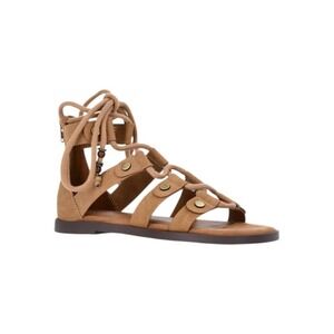 Lace-Up Gladiator Faux Suede Sandals Cognac Brown Size 8 New NWT
